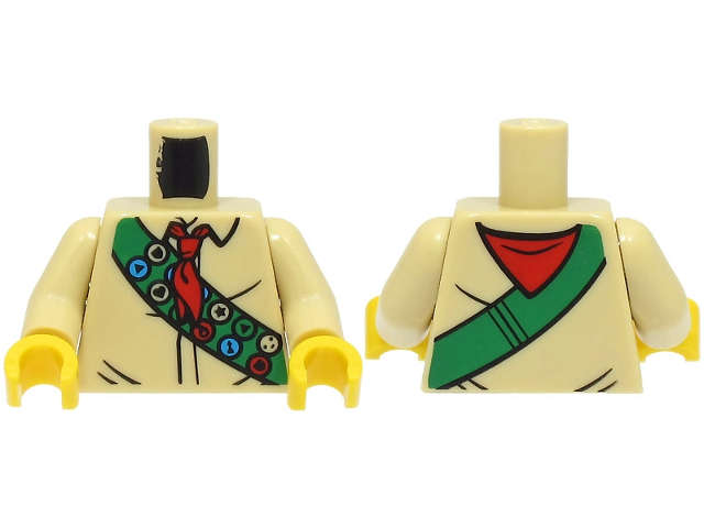 Lego (N) ~ Torso Shirt Red Neckerchief Green Sash with Scout Badges Pattern (BAM) / Tan Arms ~ [Tan]