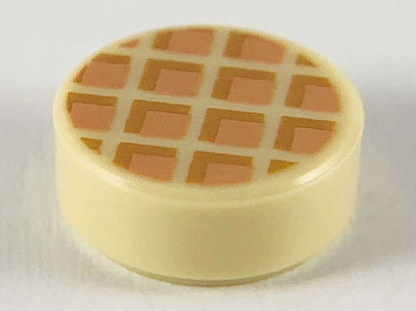Lego (N) ~ Tile Round 1 x 1 with Waffle Nougat Squares with Medium Nougat Edges Pattern ~ [Tan]