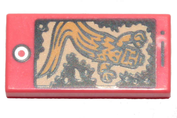 Lego (N) ~ Tile 1 x 2 with Cell Phone / Smartphone and Bright Light Orange Ghost Pattern ~ [Coral]