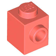 Lego (N) ~ Brick Modified 1 x 1 with Stud on Side ~ [Coral]
