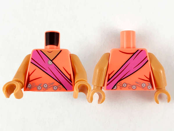 Lego (N) ~ Torso Female Sari Nougat Neck Dark Pink Sash Silver and White Flower Filigree P ~ [Coral]