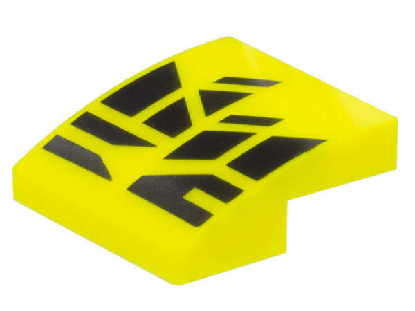 Lego (N) ~ Slope Curved 2 x 2 x 2/3 with Black Geometric Shapes Design Pattern ~ [Neon Yellow]