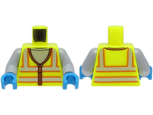 Lego (N) ~ Torso Safety Vest with Zipper and Silver and Orange Reflective Stripes ov ~ [Neon Yellow]