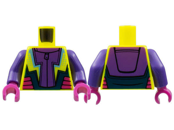 Lego (N) ~ Torso Jumpsuit Dark Purple Center Panel Bright Light Blue Lightning Magen ~ [Neon Yellow]