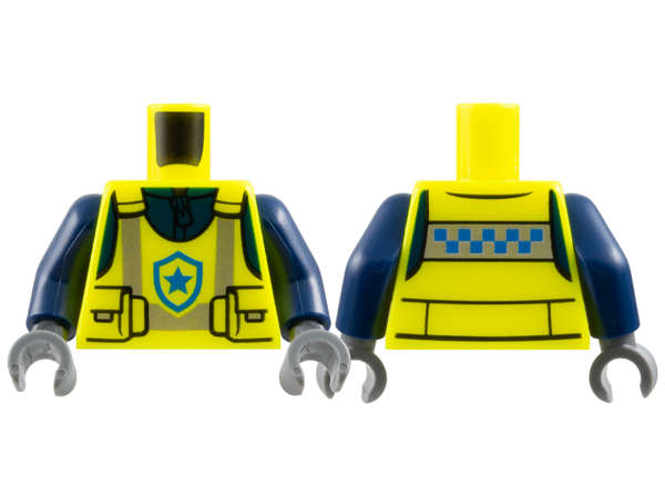 Lego (N) ~ Torso Police Safety Vest with Pouches Silver Reflective Stripes and Blue  ~ [Neon Yellow]