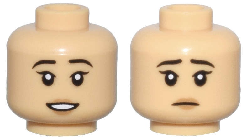 Lego (N) ~ Minifigure Head Dual Sided Female Black Eyebrows Medium Nougat Lips Open M ~ [Medium Tan]