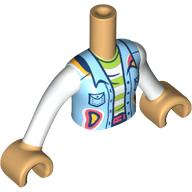 Lego (N) ~ Torso Mini Doll Girl Bright Light Blue Vest with Pockets and Lime and Whit ~ [Medium Tan]