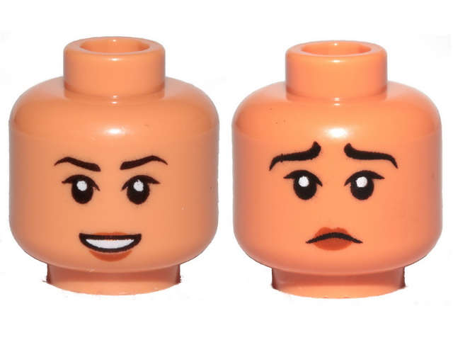 Lego (N) ~ Minifigure Head Dual Sided Female Black Eyebrows Reddish Brown Lips Open Mouth ~ [Nougat]