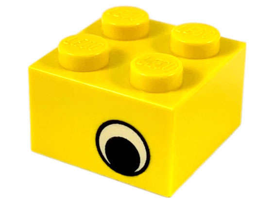 Lego (U) ~ Brick 2 x 2 with Black and White Eye Offset Pattern on Opposite Sides ~ [Yellow]