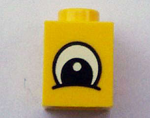 Lego (U) ~ Brick 1 x 1 with Eye Squinting Black and White Plain Pattern ~ [Yellow]