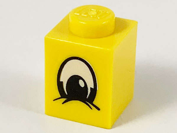Lego (U) ~ Brick 1 x 1 with Eye Squinting Black and White Pattern ~ [Yellow]