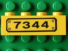 Lego (U) ~ Brick 1 x 4 with Black '7344' Pattern (Sticker) - Set 7344 ~ [Yellow]
