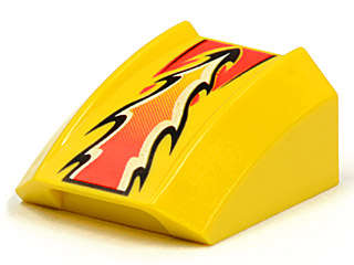 Lego (U) ~ Slope Curved 2 x 2 Lip with Red White and Black Flame Pattern ~ [Yellow]