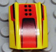 Lego (U) ~ Slope Curved 2 x 2 Lip with Black Dots and Scoop on Red Background Pattern ~ [Yellow]