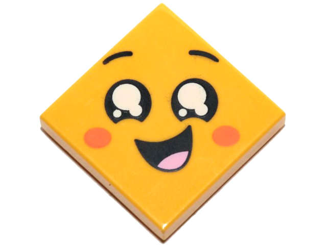 Lego (N) ~ Tile 2 x 2 with Face Smile Open Mouth Black Eyes with White Pupils Raised Eyeb ~ [Yellow]