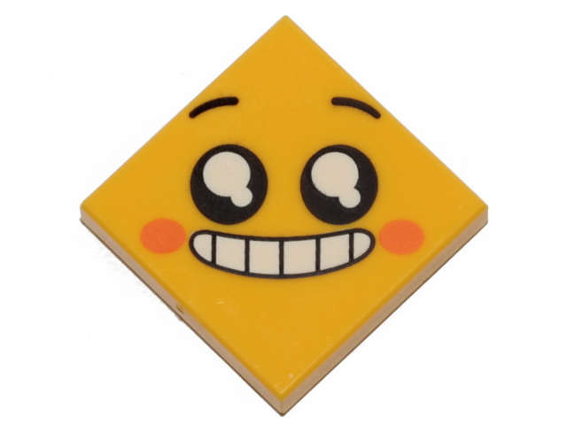 Lego (N) ~ Tile 2 x 2 with Face Smile with Teeth and Open Mouth Black Eyes with White Pup ~ [Yellow]