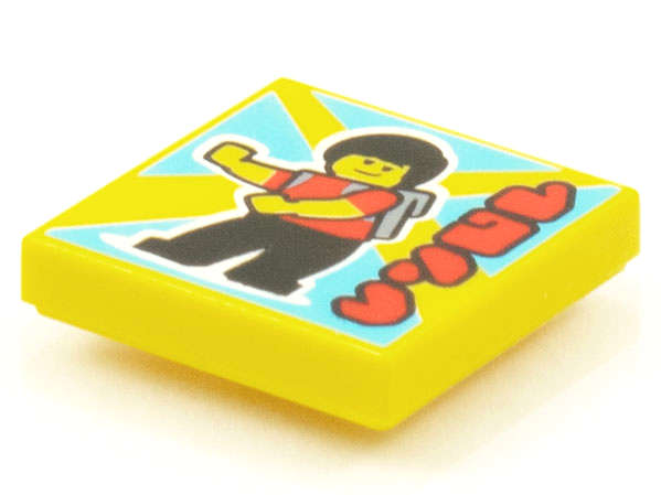 Lego (N) ~ Tile 2 x 2 with BeatBit Album Cover - Minifigure with Backpack Dancing Pattern ~ [Yellow]