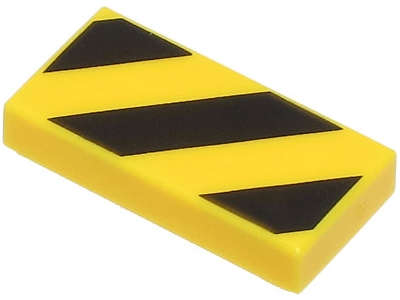 Lego (N) ~ Tile 1 x 2 with Black and Yellow Danger Stripes (Small Yellow Corners) Pattern ~ [Yellow]