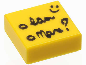 Lego (U) ~ Tile 1 x 1 with Black Script Question Mark and Smiley Face Pattern ~ [Yellow]