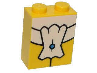 Lego (U) ~ Brick 1 x 2 x 2 with Inside Stud Holder with White Tie Pattern ~ [Yellow]