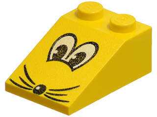 Lego (U) ~ Slope 33 3 x 2 with Black and White Eyes Nose and Whiskers Pattern ~ [Yellow]