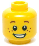 Lego (N) ~ Minifigure Head Child with Reddish Brown Eyebrows and Freckles Open Mouth Smil ~ [Yellow]