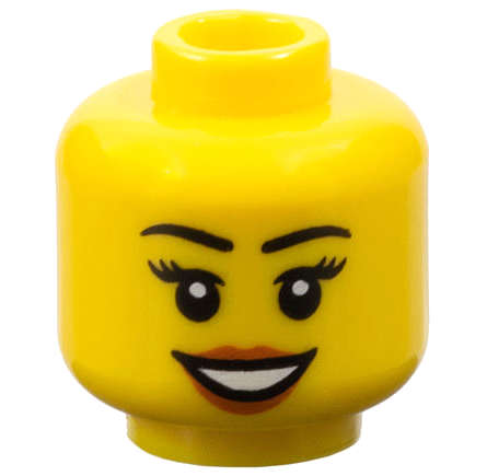 Lego (N) ~ Minifigure Head Female Black Eyebrows and Eyelashes Dark Orange Lips Open Mout ~ [Yellow]