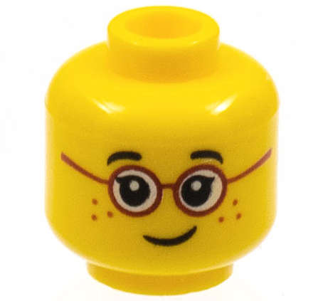 Lego (N) ~ Minifigure Head Child Black Eyebrows Single Eyelashes Glasses with Red Round F ~ [Yellow]