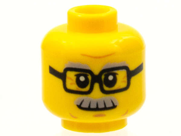 Lego (N) ~ Minifigure Head Light Bluish Gray Bushy Eyebrows and Moustache Black Glasses M ~ [Yellow]