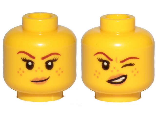 Lego (N) ~ Minifigure Head Dual Sided Female Reddish Brown Eyebrows Nougat Freckles and L ~ [Yellow]