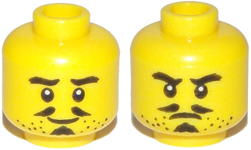 Lego (N) ~ Minifigure Head Dual Sided Beard Stubble Thick Eyebrows Pencil Moustache Soul  ~ [Yellow]