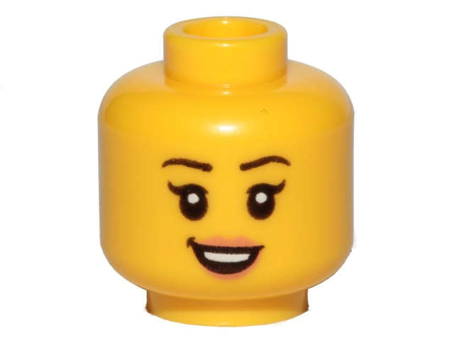 Lego (N) ~ Minifigure Head Female Black Eyebrows Single Eyelashes Nougat Lips Open Mouth  ~ [Yellow]