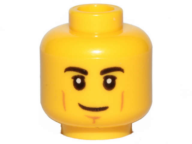 Lego (N) ~ Minifigure Head Black Eyebrows Upper Eyelids Nougat Cheek Lines and Chin Dimpl ~ [Yellow]