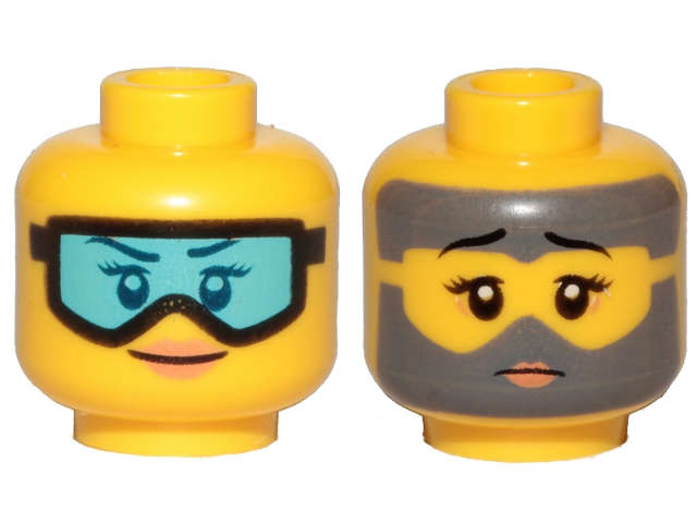 Lego (N) ~ Minifigure Head Dual Sided Female Dark Blue Eyebrows Eyelashes and Eyes Black  ~ [Yellow]