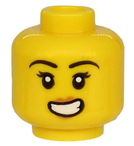 Lego (N) ~ Minifigure Head Female Black Eyebrows Double Eyelashes Nougat Lips Lopsided Op ~ [Yellow]