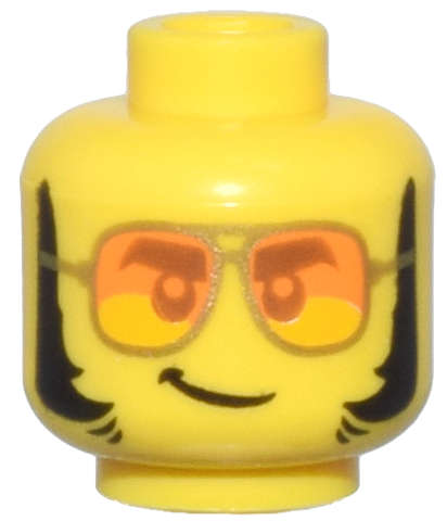 Lego (N) ~ Minifigure Head Dark Orange Eyebrows and Eyes Gold Sunglasses with Orange Lens ~ [Yellow]