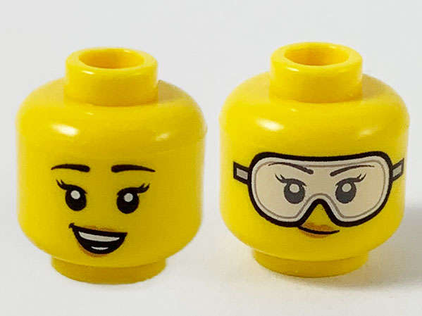 Lego (N) ~ Minifigure Head Dual Sided Female Black Eyebrows Peach Lips Smile Showing Teet ~ [Yellow]