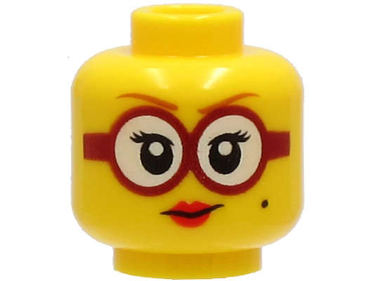 Lego (N) ~ Minifigure Head Female Dark Orange Eyebrows Glasses Round with White Lenses an ~ [Yellow]