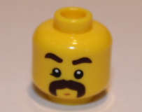 Lego (N) ~ Minifigure Head Dark Brown Eyebrows Moustache Thick Chin Dimple White Pupils P ~ [Yellow]