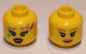 Lego (N) ~ Minifigure Head Dual Sided Female Brown Eyebrows Red Lips Open Mouth / Peach L ~ [Yellow]
