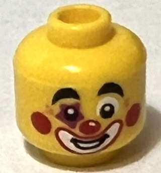 Lego (N) ~ Minifigure Head Clown Thick Black Eyebrows Star on Right Eye Red Cheeks Open M ~ [Yellow]