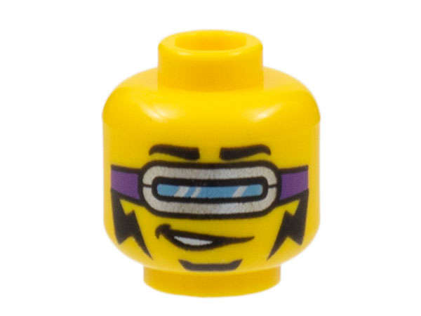 Lego (N) ~ Minifigure Head Black Eyebrows Silver Goggles with Dark Purple Strap Black Sou ~ [Yellow]