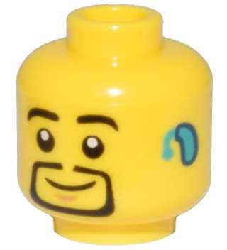 Lego (N) ~ Minifigure Head Black Eyebrows and Thin Goatee Nougat Chin Dimple Dark Turquoi ~ [Yellow]