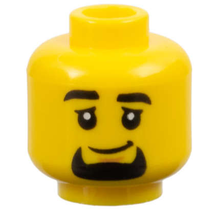 Lego (N) ~ Minifigure Head Black Eyebrows and Goatee Medium Nougat Chin Dimple Lopsided G ~ [Yellow]
