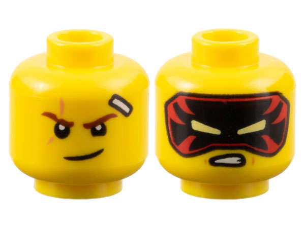 Lego (N) ~ Minifigure Head Dual Sided Reddish Brown Eyebrows Nougat Scar White Bandage Lo ~ [Yellow]