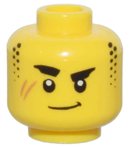 Lego (N) ~ Minifigure Head Thick Black Eyebrows Stubble Sideburns Medium Nougat Scar and  ~ [Yellow]