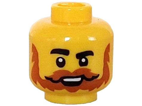 Lego (N) ~ Minifigure Head Black Eyebrows Dark Orange Beard and Moustache Open Mouth with ~ [Yellow]