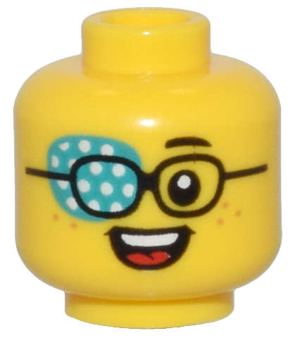 Lego (N) ~ Minifigure Head Child Black Eyebrow and Glasses Dark Turquoise Eye Patch with  ~ [Yellow]