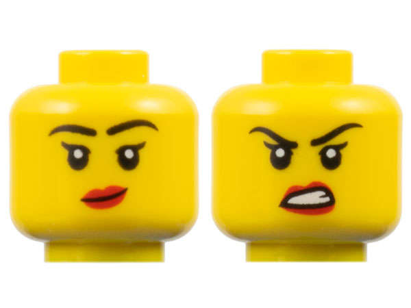 Lego (N) ~ Minifigure Head Dual Sided Female Black Eyebrows and Single Eyelashes Red Lips ~ [Yellow]