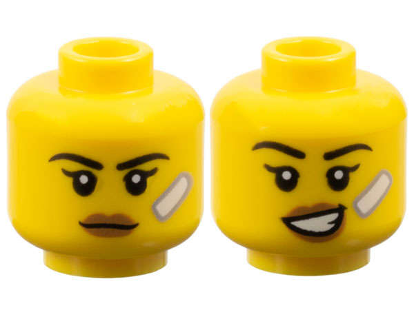 Lego (N) ~ Minifigure Head Dual Sided Female Black Eyebrows Single Eyelashes Medium Nouga ~ [Yellow]